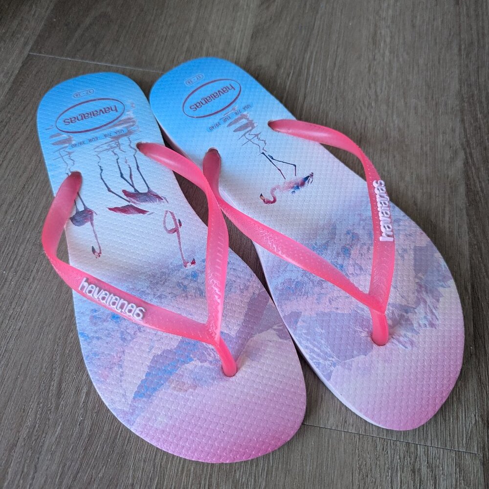 Like New - Havaianas Flip Flop Sandals - Pink Flamingo - Women US 7 - Picture 2 of 4